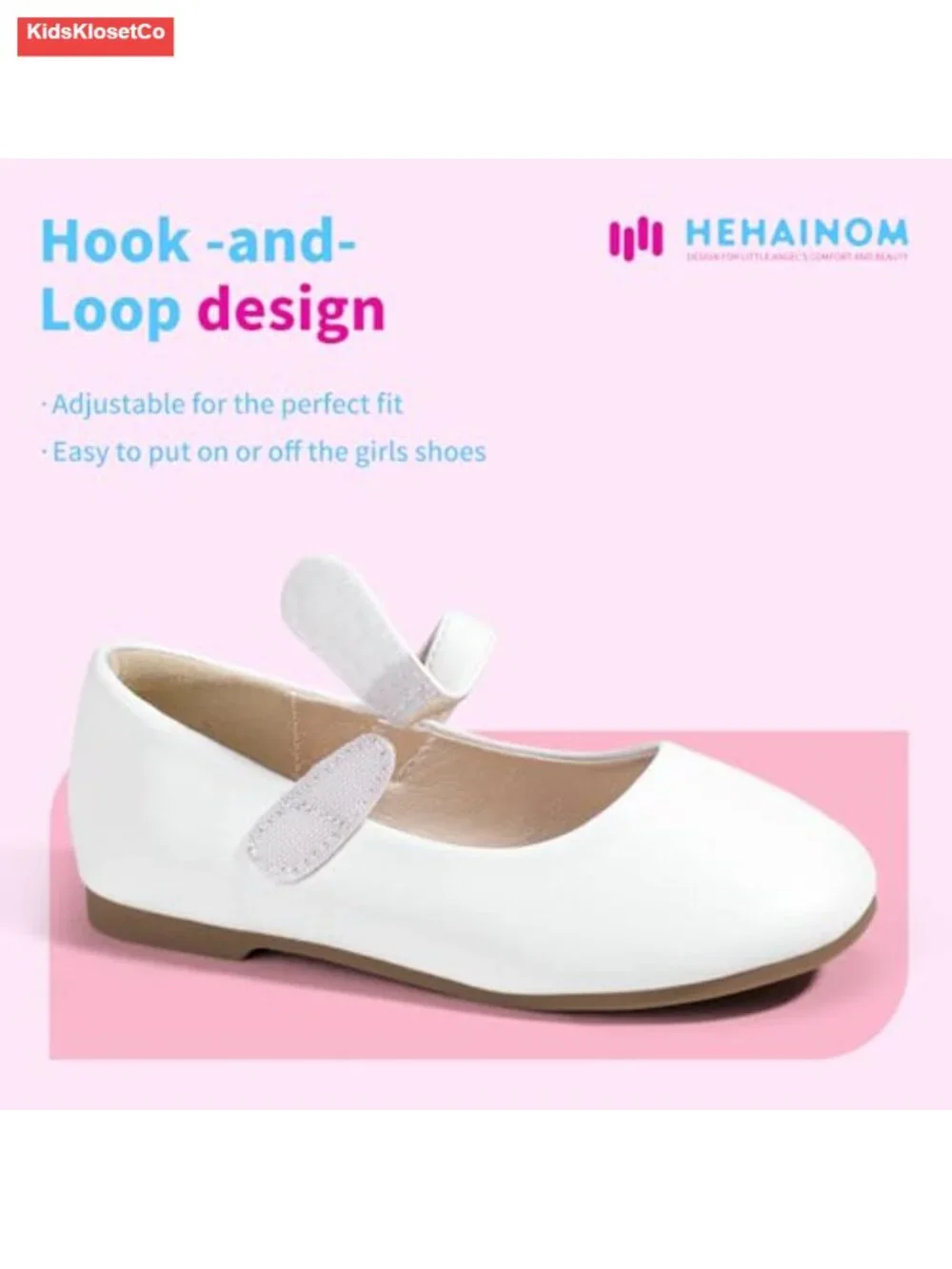 Toddler Mary Jane Ballet Flats - Non-Slip, Hook & Loop, Round Toe School Party